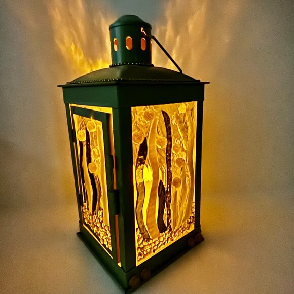 Stained Glass Lantern Handcrafted glass mosaic One-of-a-kind lamp 5"x5"x12" NEW - Picture 6 of 6